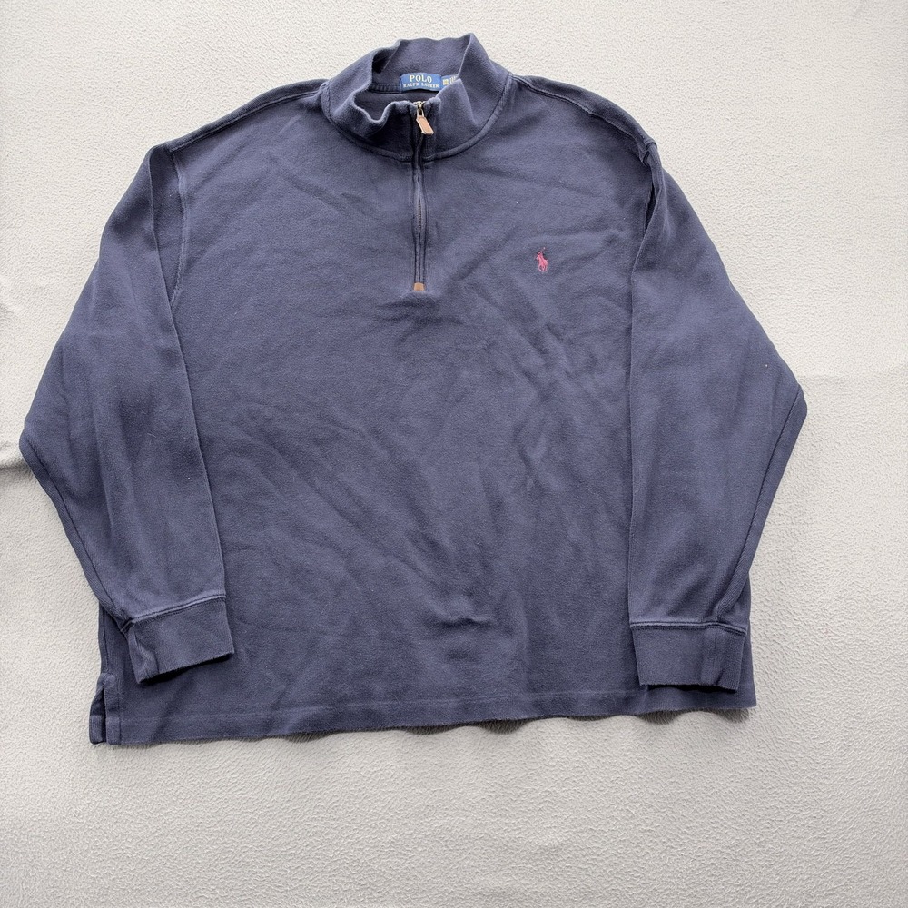 Polo Ralph Lauren Sweatshirt Mens Big 3X Blue 1/4 Zip Mock Neck Cotton Pullover